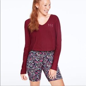 VICTORIA’S SECRET PINK | Cropped Long Sleeve Rose Graphic Shirt Women’s Size S